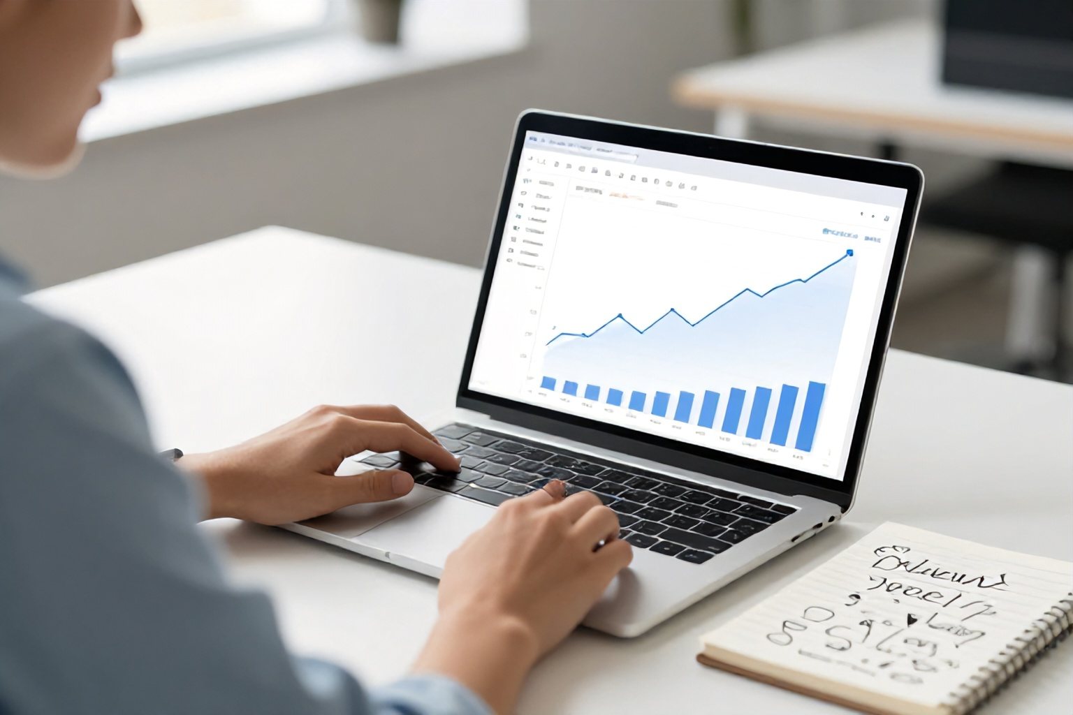 Imprenditore che analizza i dati di posizionamento del sito sul laptop