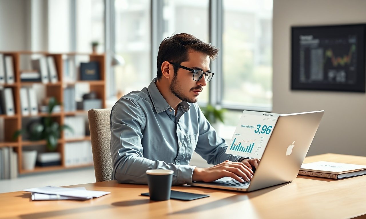 Imprenditore che analizza i dati di posizionamento del sito su un laptop